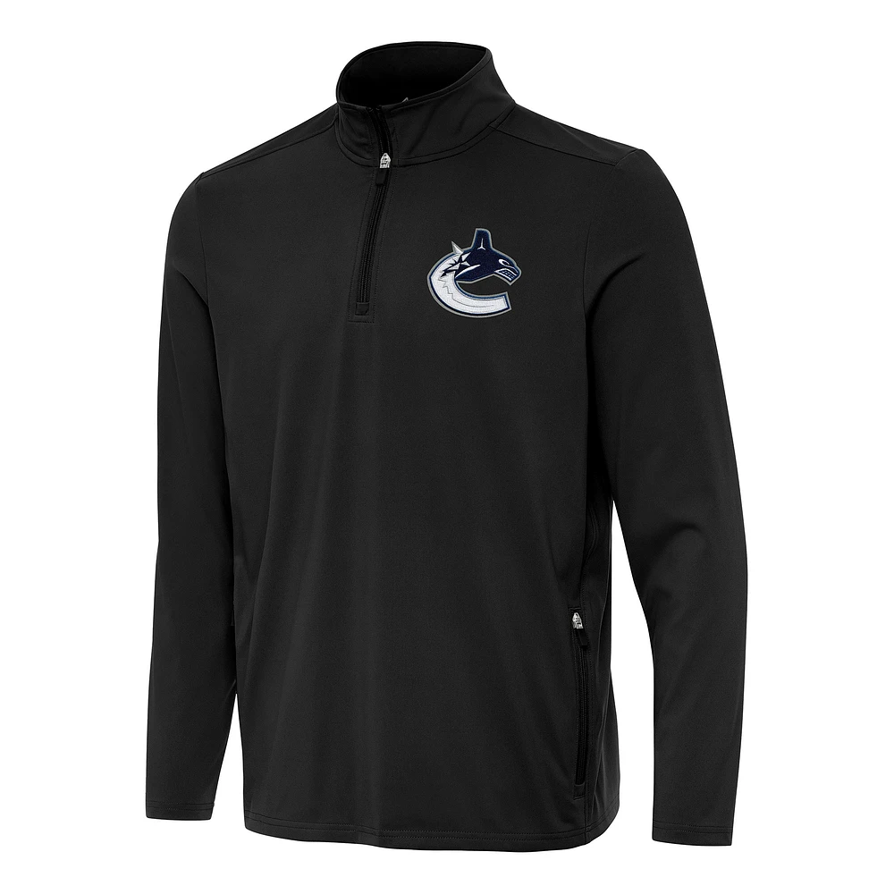 Men's Antigua Black Vancouver Canucks Perilous Quarter-Zip Sweatshirt