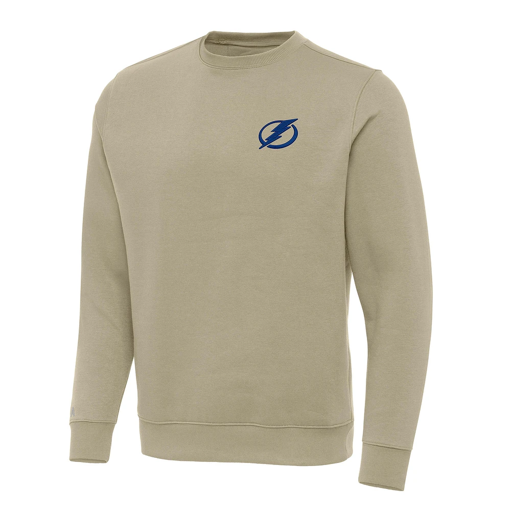Men's Antigua Khaki Tampa Bay Lightning Victory Crewneck Pullover Sweatshirt