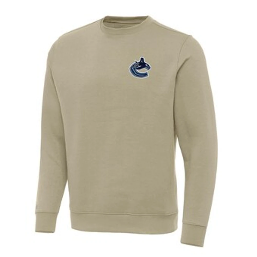 Men's Antigua Khaki Vancouver Canucks Victory Crewneck Pullover Sweatshirt