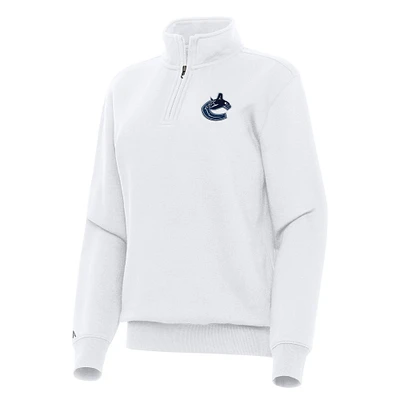 Women's Antigua White Vancouver Canucks Victory Quarter-Zip Sweatshirt