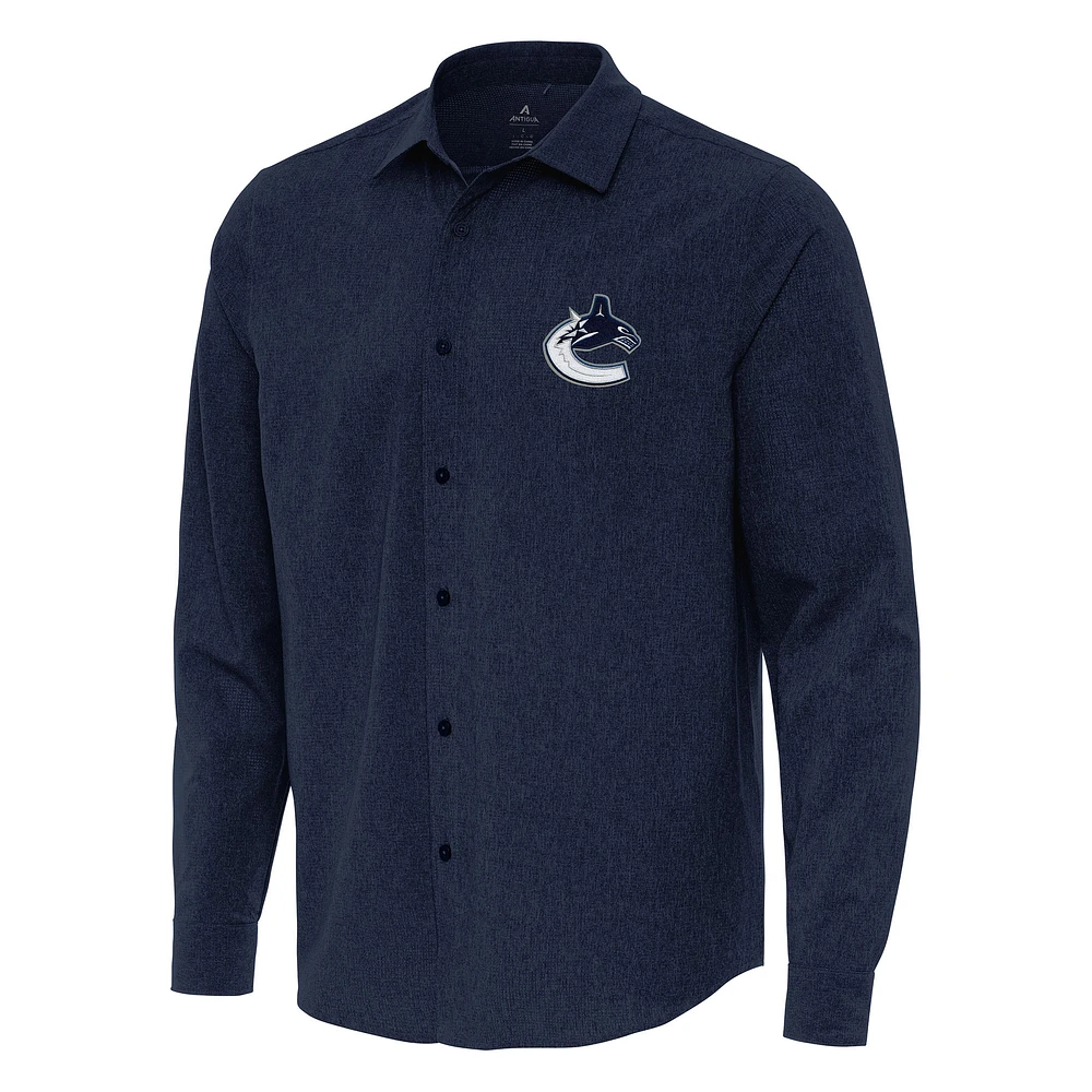 Men's Antigua Navy Vancouver Canucks Exposure Woven Long Sleeve Button-Up Shirt