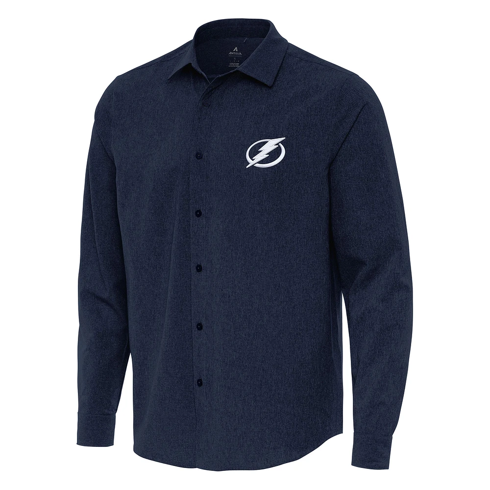 Men's Antigua Navy Tampa Bay Lightning Exposure Woven Long Sleeve Button-Up Shirt