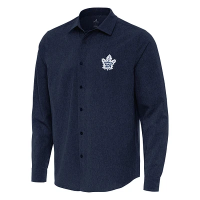 Men's Antigua Navy Toronto Maple Leafs Exposure Woven Long Sleeve Button-Up Shirt