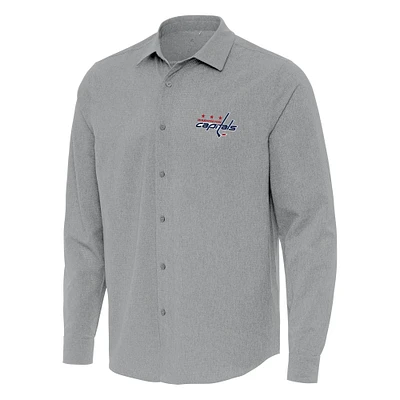 Men's Antigua Gray Washington Capitals Exposure Woven Long Sleeve Button-Up Shirt