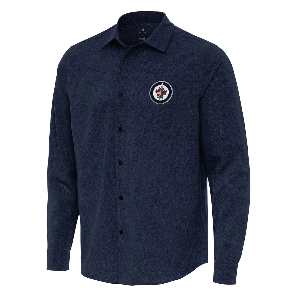 Men's Antigua Navy Winnipeg Jets Exposure Woven Long Sleeve Button-Up Shirt