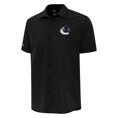 Men's Antigua Black Vancouver Canucks Activate Woven Short Sleeve Button-Up Shirt