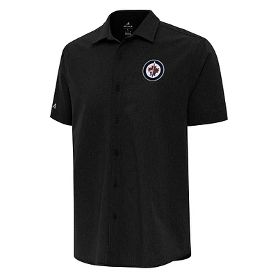Men's Antigua Black Winnipeg Jets Activate Woven Short Sleeve Button-Up Shirt