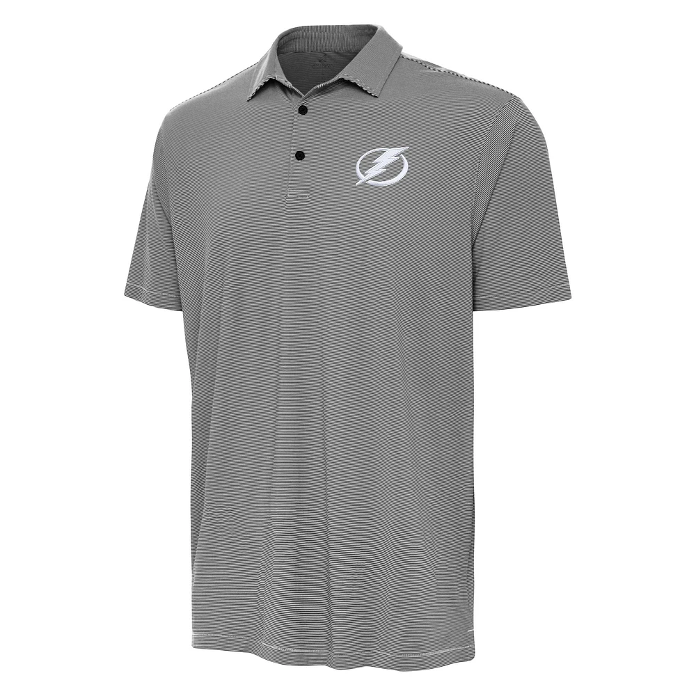Men's Antigua Black Tampa Bay Lightning Twine Polo