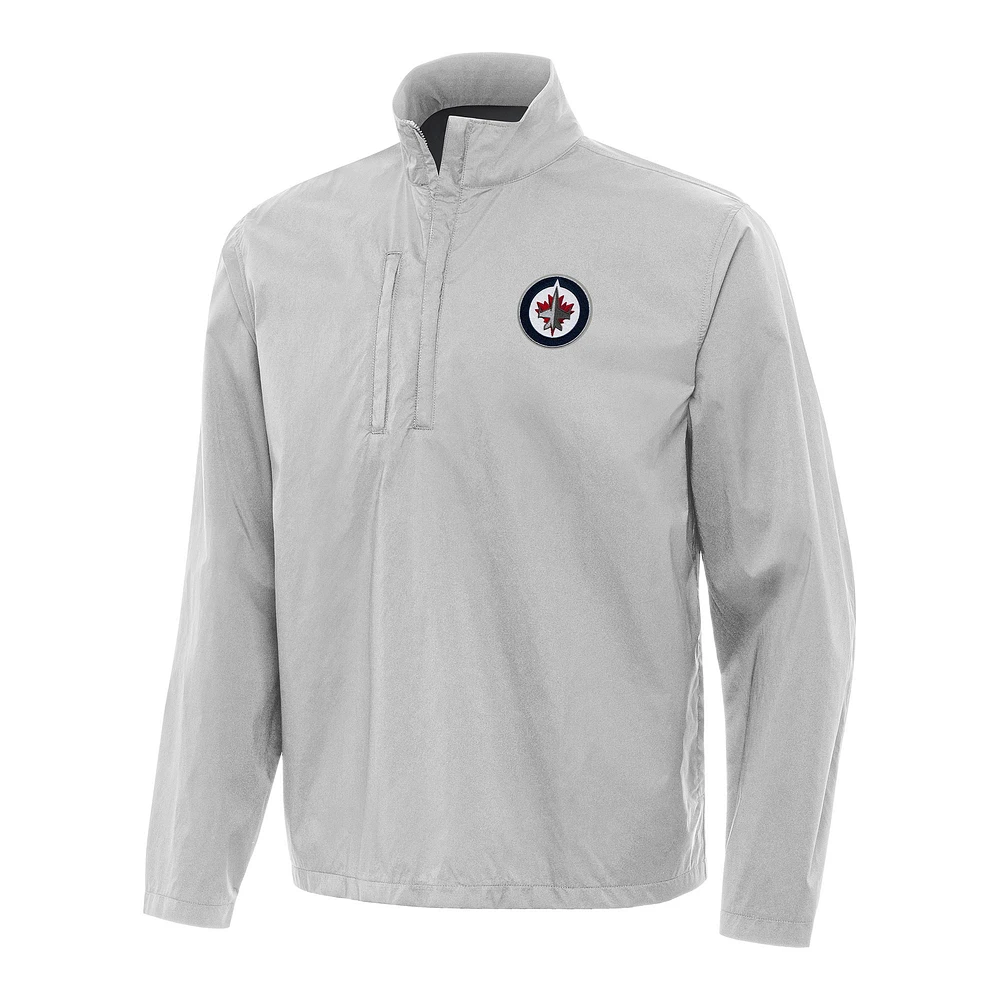 Men's Antigua Heather Gray Winnipeg Jets Brisk Quarter-Zip Windbreaker