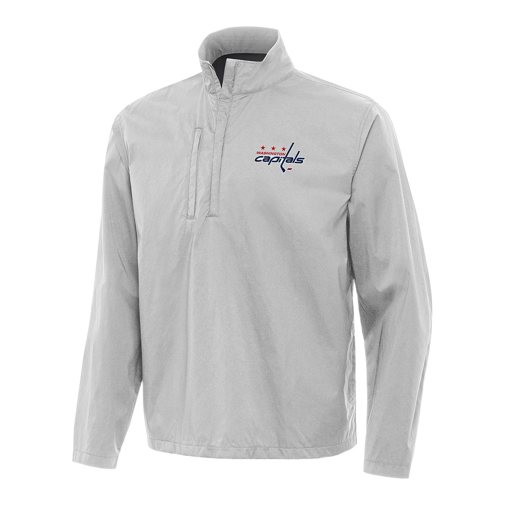 Men's Antigua Heather Gray Washington Capitals Brisk Quarter-Zip Windbreaker