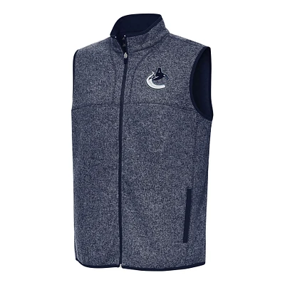 Men's Antigua Heather Navy Vancouver Canucks Fortune Full-Zip Vest