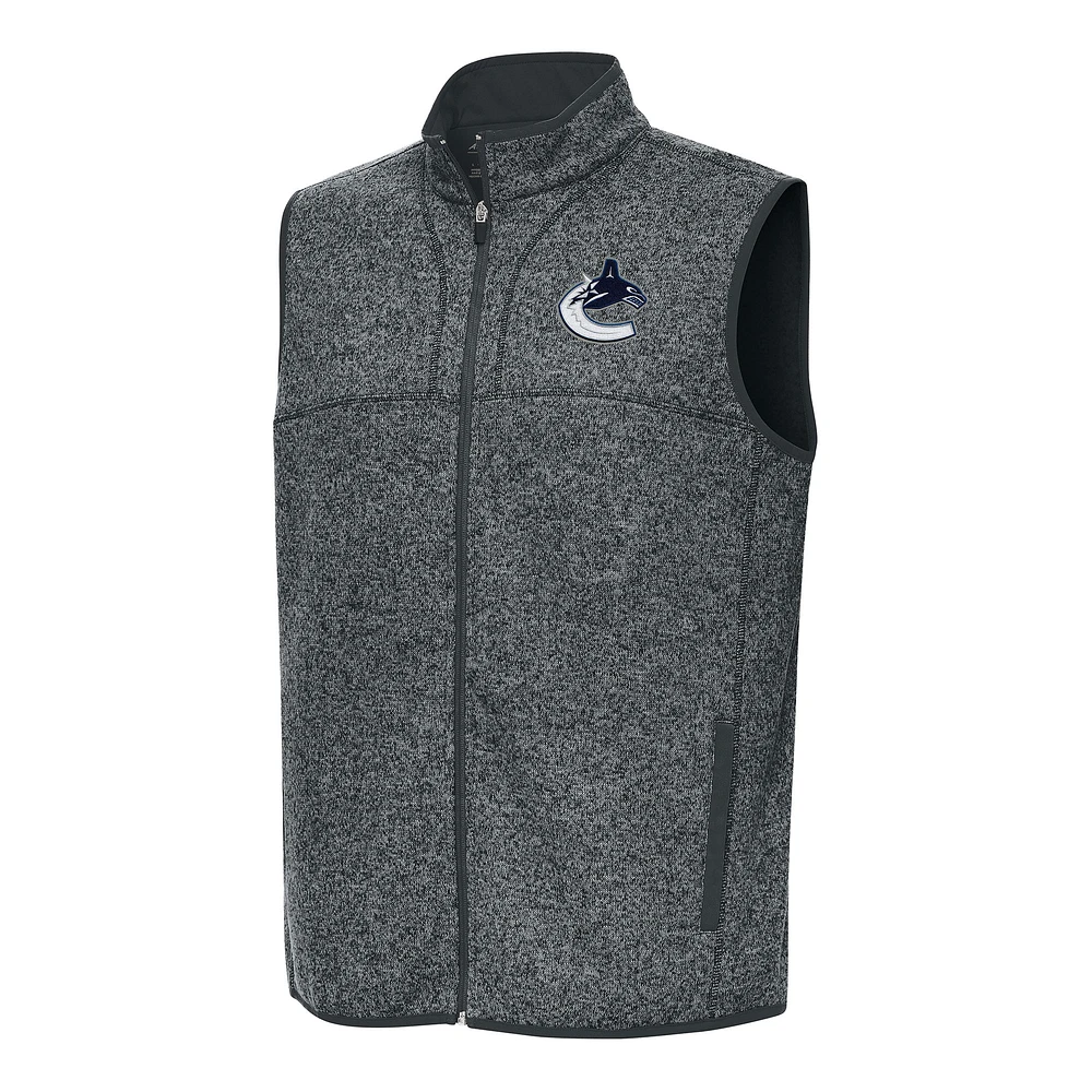 Men's Antigua Heather Gray Vancouver Canucks Fortune Full-Zip Vest