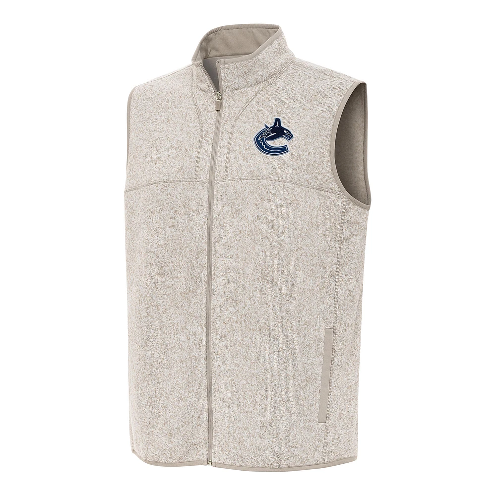 Men's Antigua Oatmeal Vancouver Canucks Fortune Full-Zip Vest
