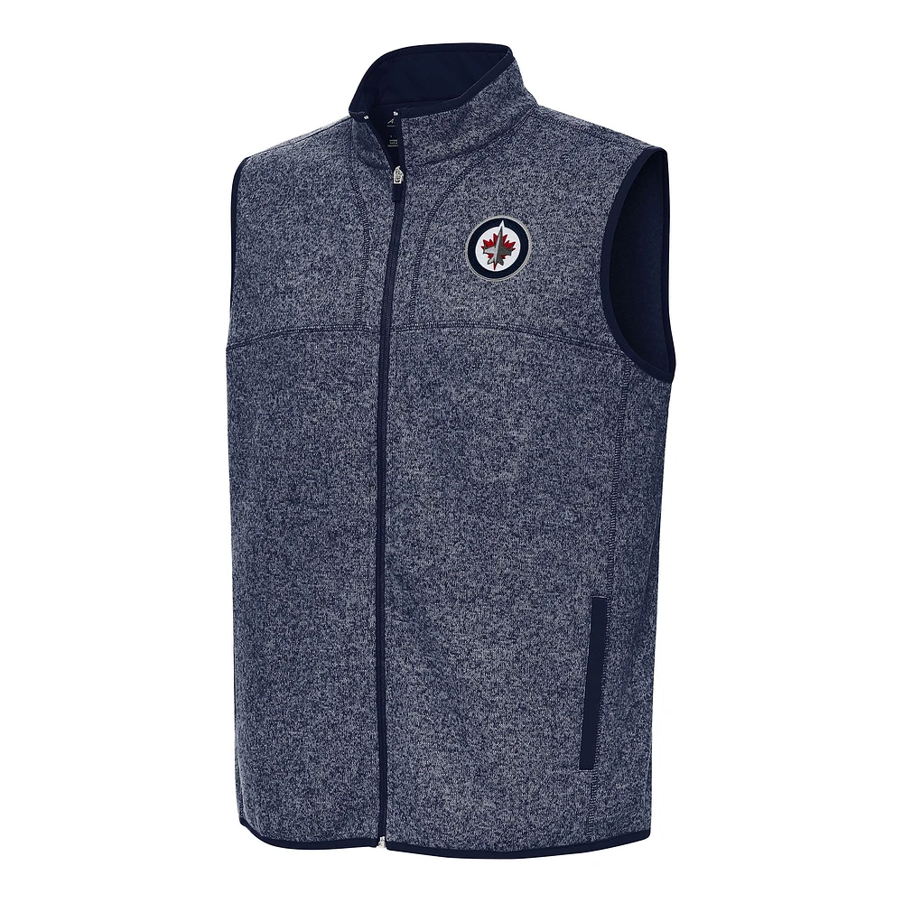 Men's Antigua Heather Navy Winnipeg Jets Fortune Full-Zip Vest
