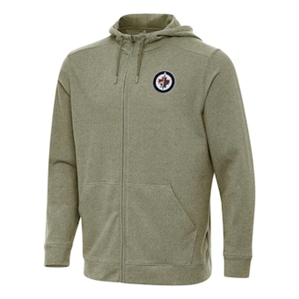 Men's Antigua Olive Winnipeg Jets Effortless Full-Zip Hoodie Jacket