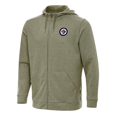 Men's Antigua Olive Winnipeg Jets Effortless Full-Zip Hoodie Jacket