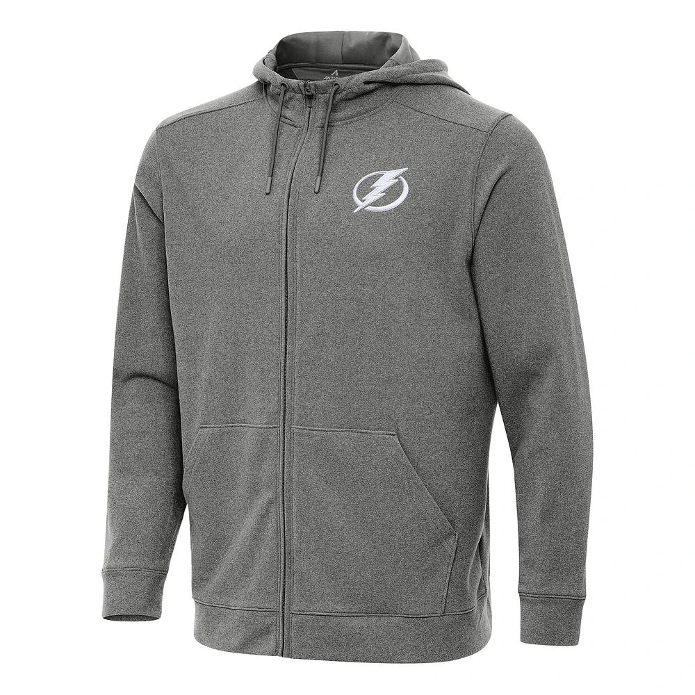 Men's Antigua Heather Black Tampa Bay Lightning Effortless Full-Zip Hoodie Jacket