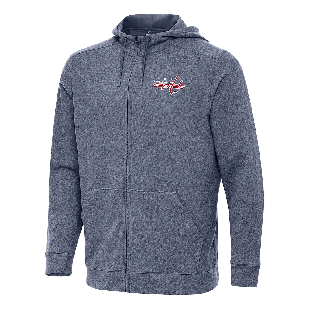Men's Antigua Heather Navy Washington Capitals Effortless Full-Zip Hoodie Jacket