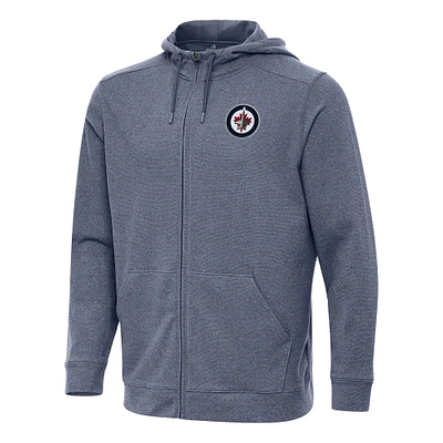 Men's Antigua Heather Navy Winnipeg Jets Effortless Full-Zip Hoodie Jacket