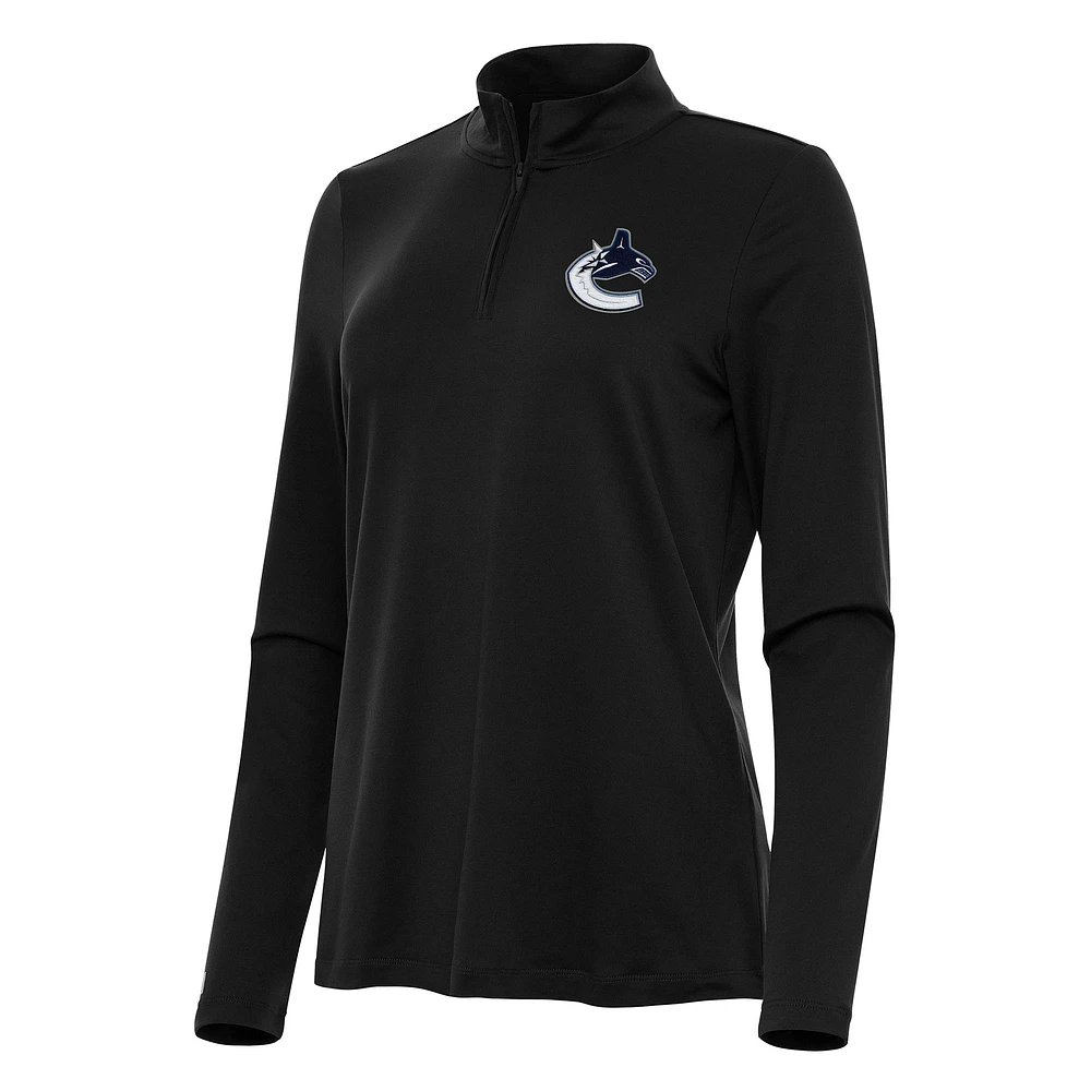 Women's Antigua Black Vancouver Canucks Reprocess Quarter-Zip Top