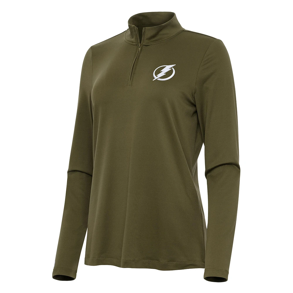 Women's Antigua Olive Tampa Bay Lightning Reprocess Quarter-Zip Top