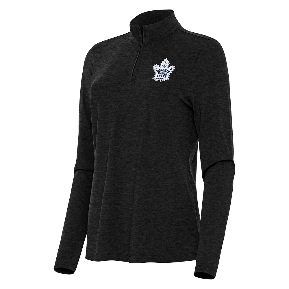 Women's Antigua Heather Black Toronto Maple Leafs Bright Quarter-Zip Top