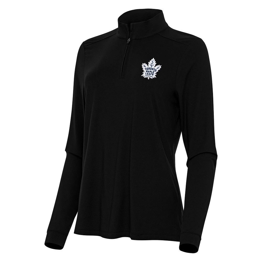 Women's Antigua Black Toronto Maple Leafs Intent Quarter-Zip Top