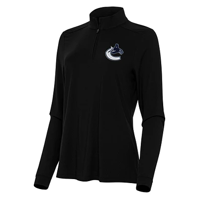 Women's Antigua Black Vancouver Canucks Intent Quarter-Zip Top