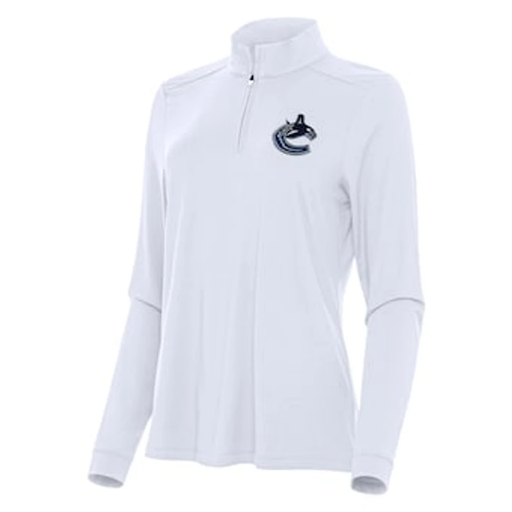 Women's Antigua White Vancouver Canucks Intent Quarter-Zip Top