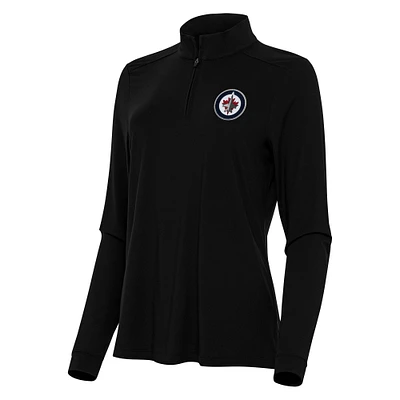 Women's Antigua Black Winnipeg Jets Intent Quarter-Zip Top