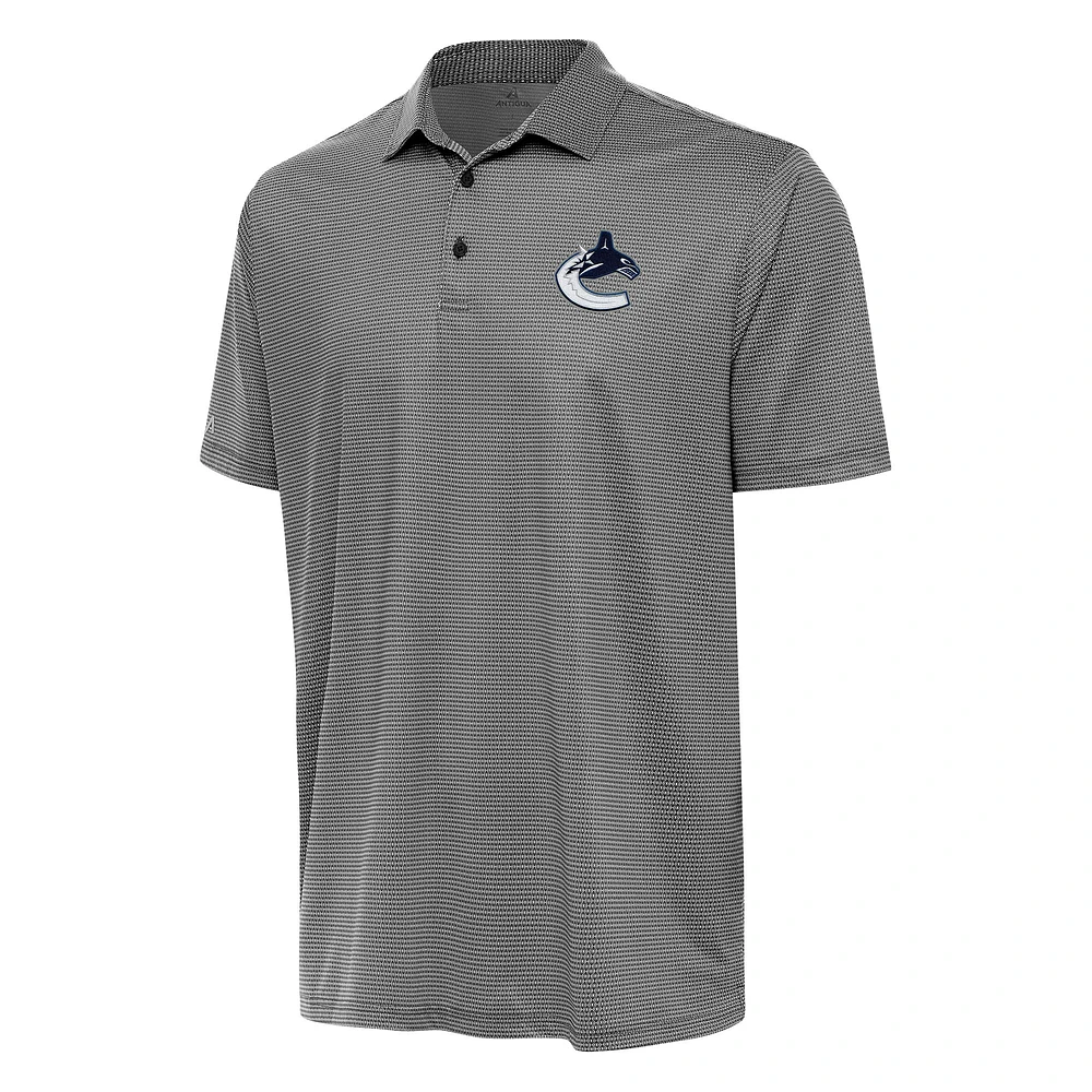 Men's Antigua Black/White Vancouver Canucks Rings Polo