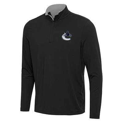 Men's Antigua Black/Gray Vancouver Canucks Content Quarter-Zip Pullover Top