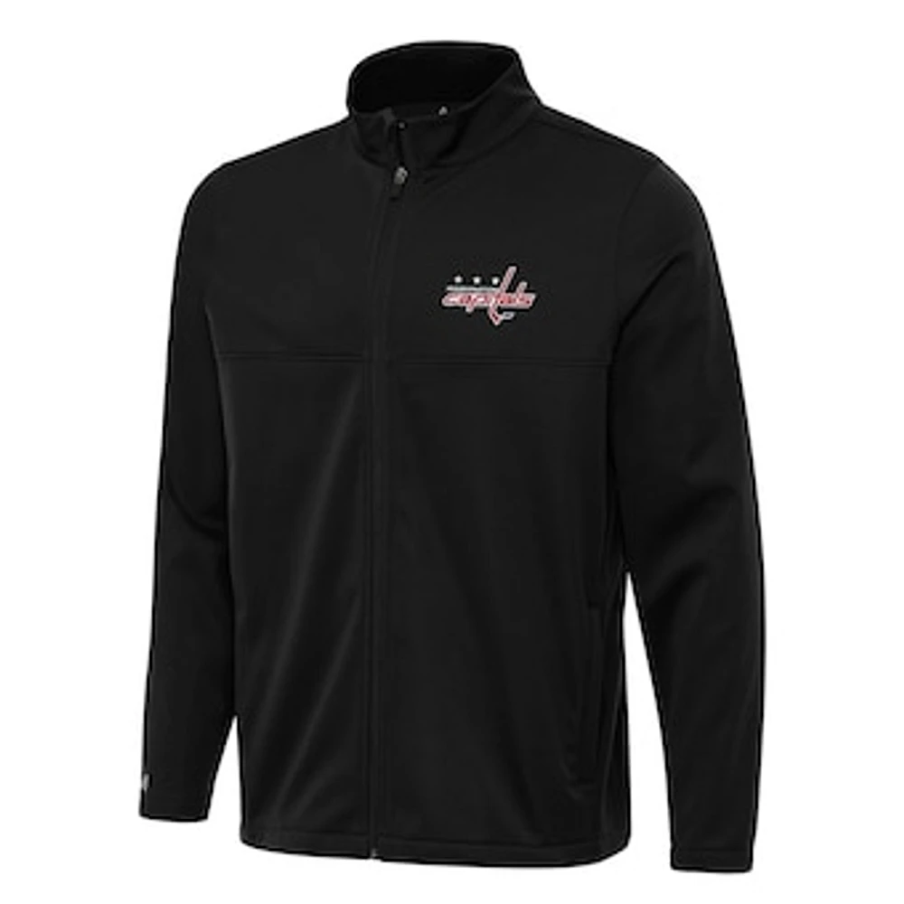 Men's Antigua Black Washington Capitals Links 2 Full-Zip Golf Jacket
