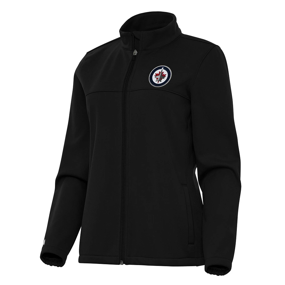 Women's Antigua Black Winnipeg Jets Links 2 Full-Zip Golf Jacket