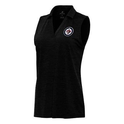 Women's Antigua Heather Black Winnipeg Jets Layout Sleeveless V-Neck Polo