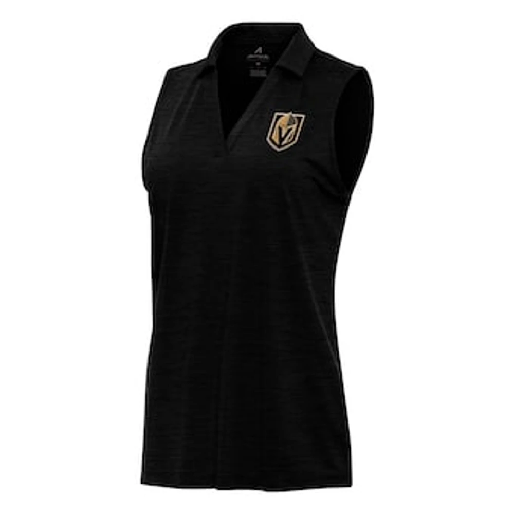 Women's Antigua Heather Black Vegas Golden Knights Layout Sleeveless V-Neck Polo