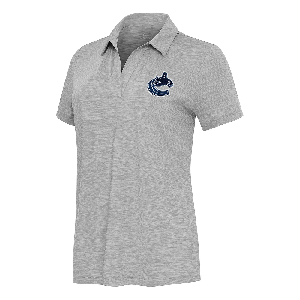 Women's Antigua Heather Gray Vancouver Canucks Layout V-Neck Polo