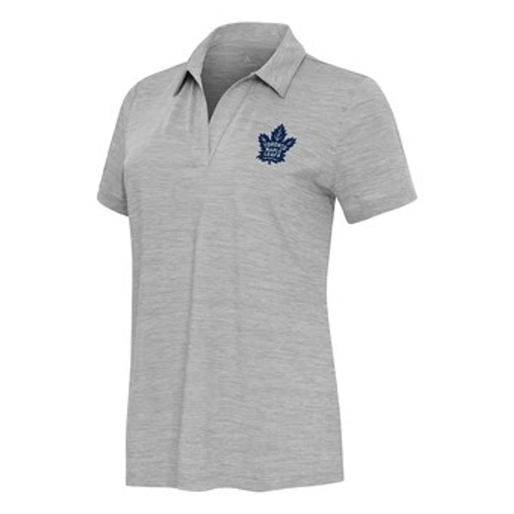 Women's Antigua Heather Gray Toronto Maple Leafs Layout V-Neck Polo