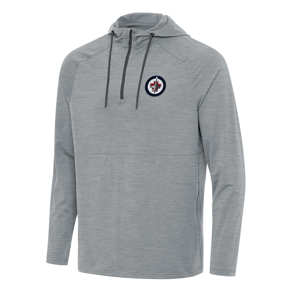Men's Antigua Heather Gray Winnipeg Jets Spikes Quarter-Zip Hoodie
