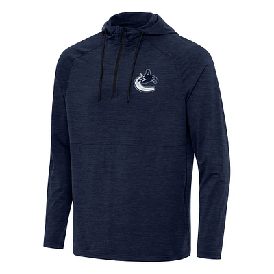 Men's Antigua Heather Navy Vancouver Canucks Spikes Quarter-Zip Hoodie