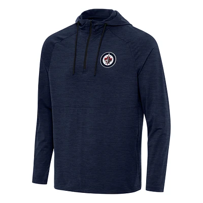 Men's Antigua Heather Navy Winnipeg Jets Spikes Quarter-Zip Hoodie