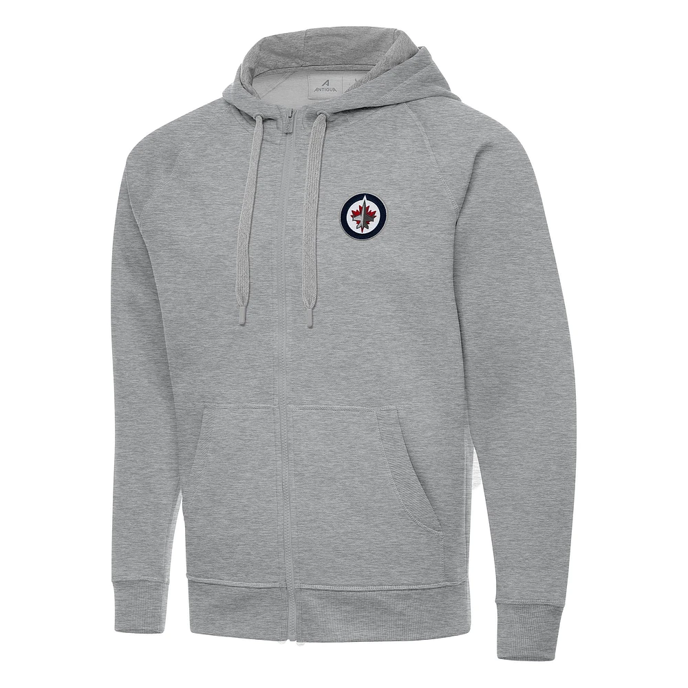 Men's Antigua Heather Gray Winnipeg Jets Big & Tall Victory Full-Zip Hoodie