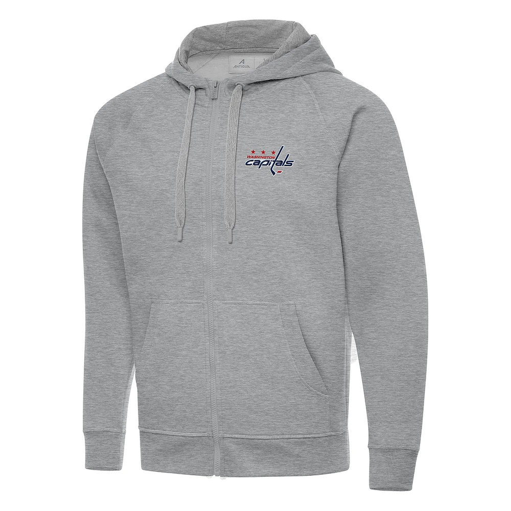Men's Antigua Heather Gray Washington Capitals Big & Tall Victory Full-Zip Hoodie