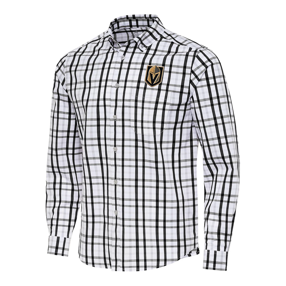 Men's Antigua Black/Gray Vegas Golden Knights Tending 2 Button-Down Long Sleeve Shirt
