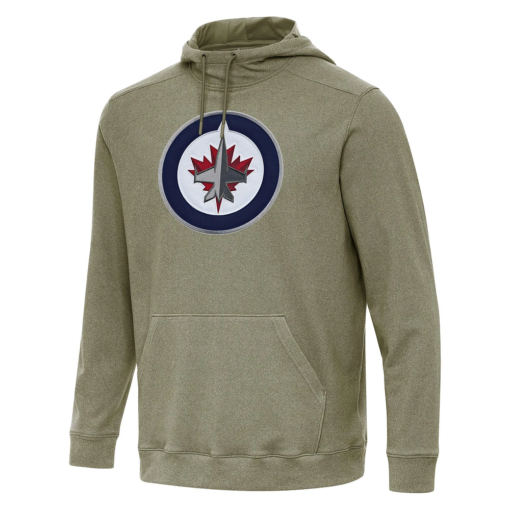 Men's Antigua Olive Winnipeg Jets Cloud Pullover Hoodie