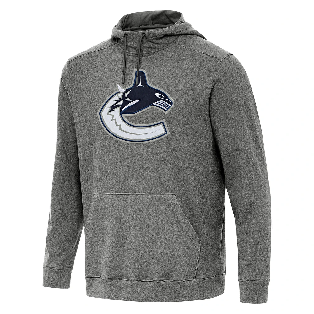 Men's Antigua Heather Black Vancouver Canucks Cloud Pullover Hoodie