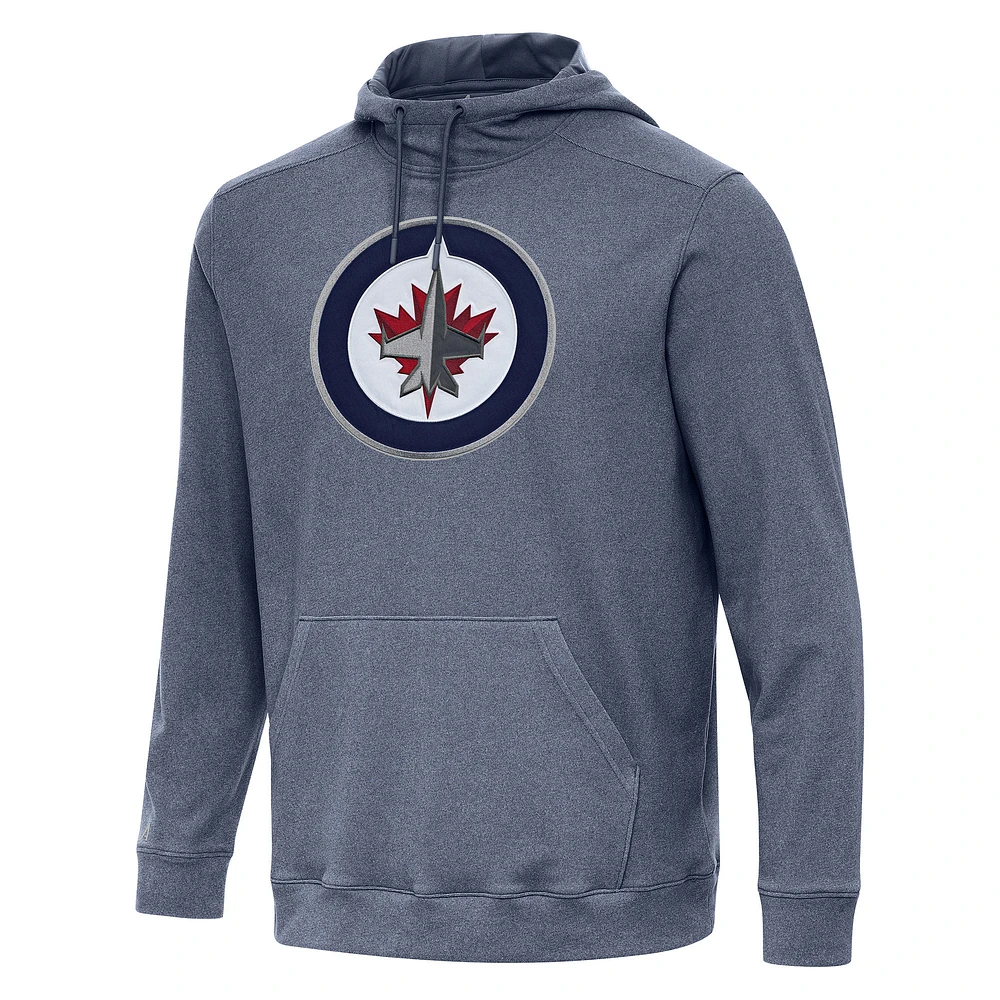 Men's Antigua Heather Navy Winnipeg Jets Cloud Pullover Hoodie