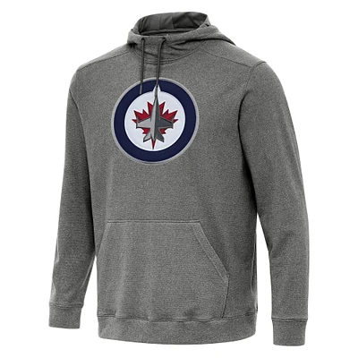 Men's Antigua Heather Black Winnipeg Jets Cloud Pullover Hoodie