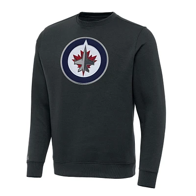 Men's Antigua Charcoal Winnipeg Jets Victory Crewneck Pullover Sweatshirt