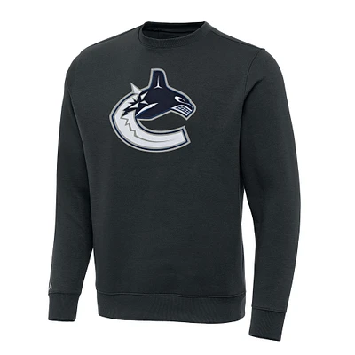 Men's Antigua Charcoal Vancouver Canucks Victory Crewneck Pullover Sweatshirt